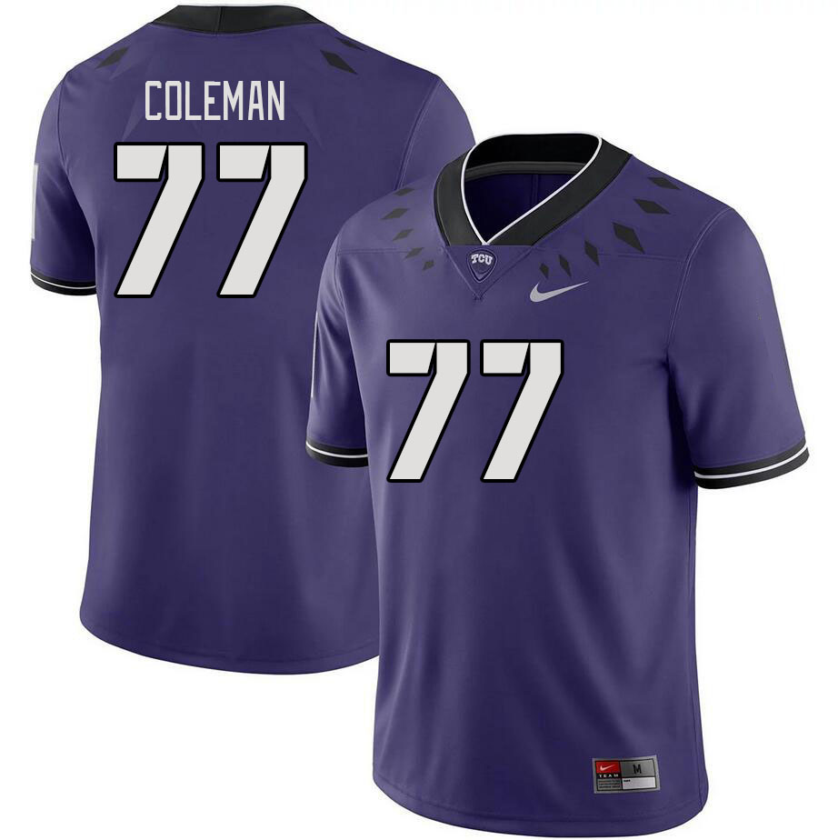 Men #77 Brandon Coleman TCU Horned Frogs 2023 College Footbal Jerseys Stitched-Purple - Click Image to Close
